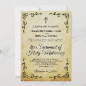 Invitation Mariage de messe nuptiale catholique vintage parch (Devant)