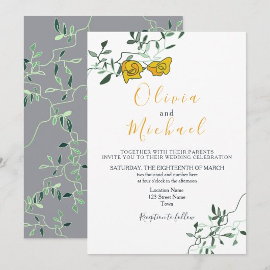 Invitation Mariage de minimony floral moderne (Devant / Derrière)