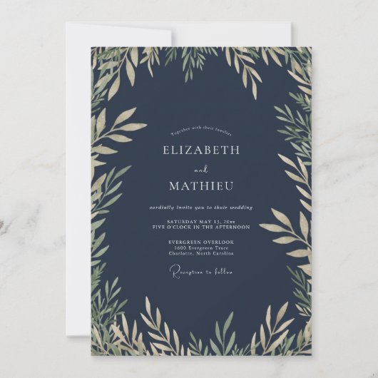 Invitation Mariage de minuit à la crème de feuillage d'eucaly (Devant)