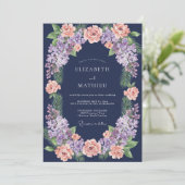 Invitation Mariage de minuit au corail et lilas eucalyptus (Debout devant)