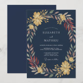 Invitation Mariage de minuit au feuillage de moutarde grise E (Devant / Derrière)