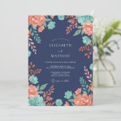 Invitation Mariage de minuit aux feuilles de corail (Debout devant)
