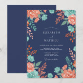 Invitation Mariage de minuit aux feuilles de corail (Devant / Derrière)