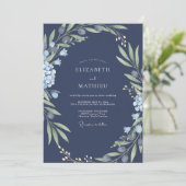 Invitation Mariage de minuit azur feuillage sage (Debout devant)