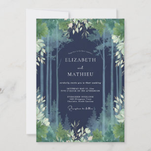 Invitation Mariage de minuit indigo bois eucalyptus