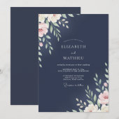 Invitation Mariage de minuit ivoire feuillu (Devant / Derrière)