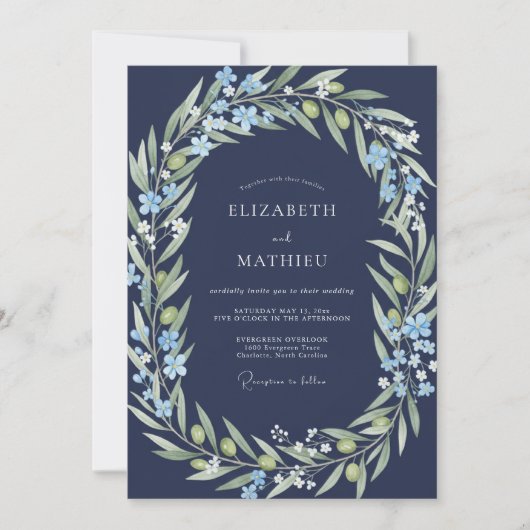 Invitation Mariage de minuit Olive Branch Sage (Devant)