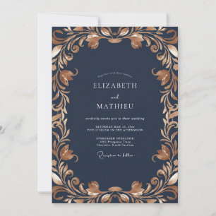 Invitation Mariage de minuit or filigrane eucalyptus assourdi