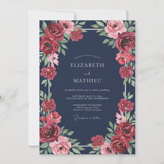 Invitation Mariage de minuit Ruby Ranunculus Eucalyptus (Devant)