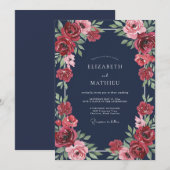 Invitation Mariage de minuit Ruby Ranunculus Eucalyptus (Devant / Derrière)