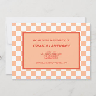 Invitation Mariage de modèle de Gingham rouge Peach Fuzz