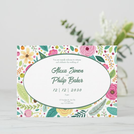 Invitation Mariage de modèle floral (Debout devant)