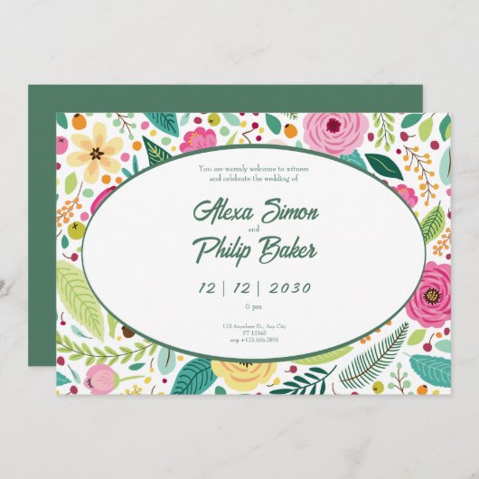Invitation Mariage de modèle floral (Devant / Derrière)