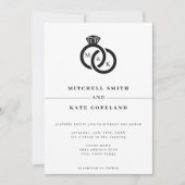 Invitation Mariage de monogramme à anneaux diamant blanc et n (Devant)