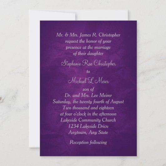 Invitation Mariage de monogramme à balayage d'argent violet (Dos)