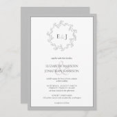 Invitation Mariage de monogramme à feuille blanche grise élég (Devant / Derrière)