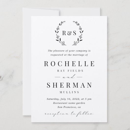 Invitation Mariage de monogramme à feuille rustique de premiè (Devant)
