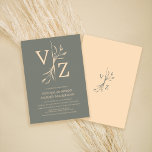 Invitation Mariage de monogramme à feutre vert de taille mini<br><div class="desc">Cette faire-part de mariage élégante et minimaliste est parfaite pour les saisons d'été et de printemps. Il est doté d'une ligne de feuille moderne avec une simple typographie monographique. Les couleurs sont vert sauge et beige crème. C'est contemporain, bohème, rustique et simple, le design parfait pour impressionner vos invités. ***REMARQUE...</div>