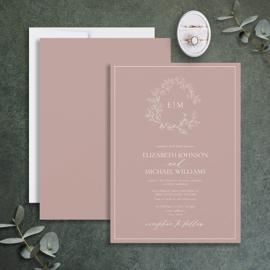 Invitation Mariage de monogramme à poitrine feutrée Rose mode