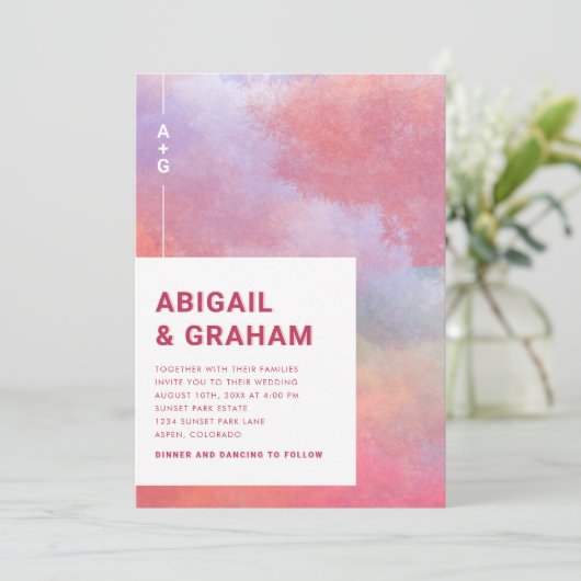 Invitation Mariage de monogramme aquarelle (Debout devant)