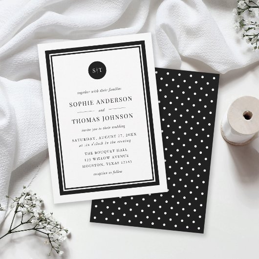 Invitation Mariage de monogramme arrondi de couleur classique