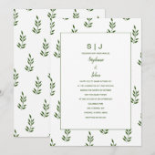 Invitation Mariage de monogramme blanc à feuillage persistant (Devant / Derrière)