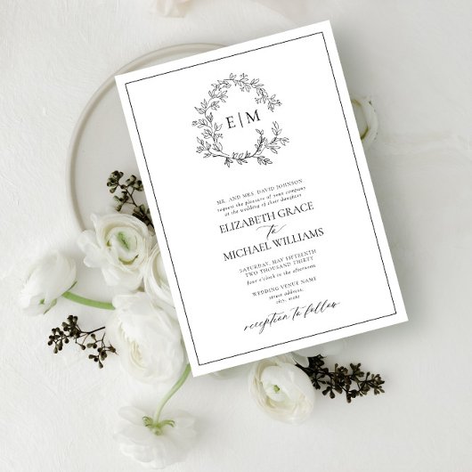 Invitation Mariage de monogramme blanc blanc officiel