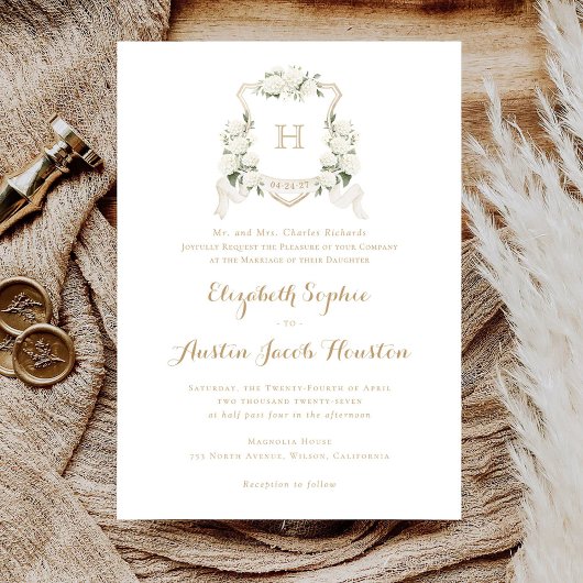 Invitation Mariage de monogramme blanc Hydrangea Green Crest