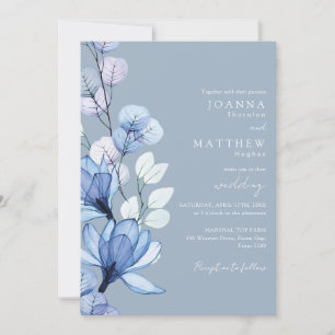 Invitation Mariage de monogramme bleu bleu transparent à pous