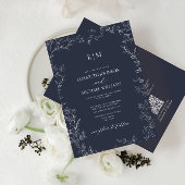 Invitation Mariage de monogramme bleu marine QR Code Elegant