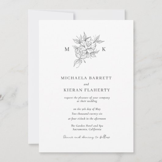 Invitation Mariage de monogramme botanique classique (Devant)