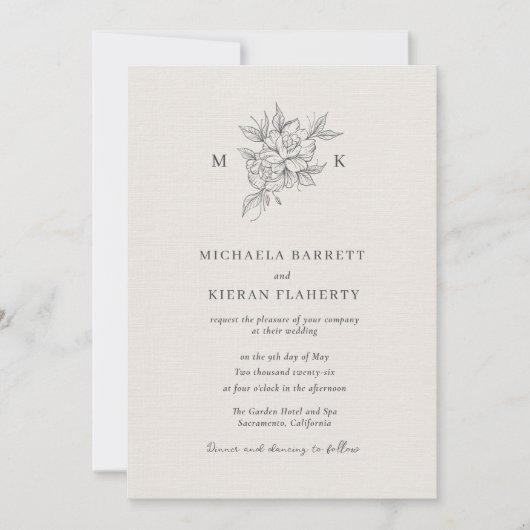 Invitation Mariage de monogramme botanique classique (Devant)
