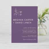 Invitation Mariage de monogramme botanique pourpre (Debout devant)
