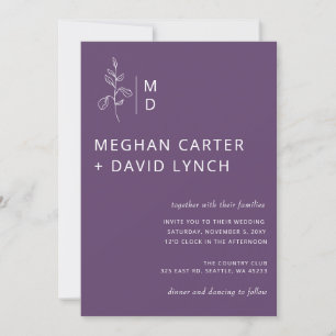 Invitation Mariage de monogramme botanique pourpre