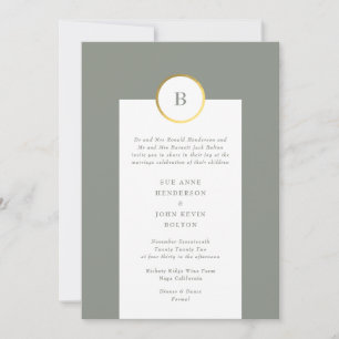 Invitation Mariage de monogramme circulaire Sage Green et Gol