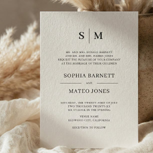 Invitation Mariage de monogramme classique beige