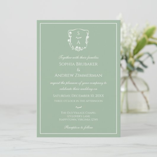 Invitation Mariage de monogramme classique Eucalyptus Floral  (Debout devant)