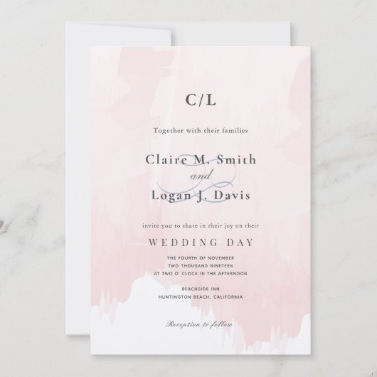 Invitation Mariage de monogramme couleur rose pâle (Devant)
