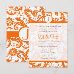 Invitation Mariage de monogramme damassé orangeRSVP