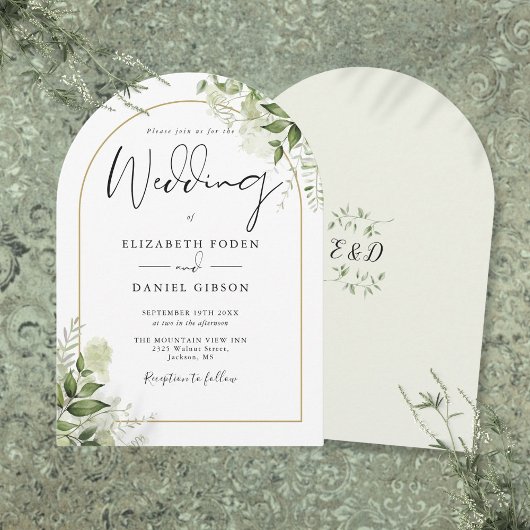 Invitation Mariage de monogramme d'arc d'or floral rustique