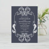 Invitation Mariage de monogramme d'art de la ligne Florale Bl (Debout devant)