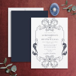 Invitation Mariage de monogramme d'art de la ligne Florale Bl<br><div class="desc">Voici notre magnifique faire-part de mariage d'art monogramme bleu marine floral orné! Cet invitation au style magnifique est un clin d'oeil à l'art nouveau, avec sa bordure ornée et ses initiales monographiques. La façon idéale de donner le ton à votre grand jour, cette invitation saura vous impressionner. Votre jour de...</div>