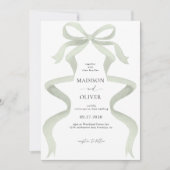 Invitation Mariage de monogramme de bois vert élégant moderne (Devant)