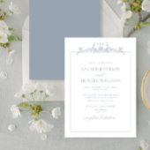 Invitation Mariage de monogramme de bordure bleu-dusty