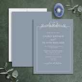 Invitation Mariage de monogramme de bordure bleu-dusty