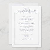 Invitation Mariage de monogramme de bordure bleu-dusty (Devant)
