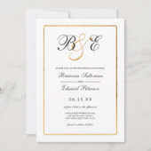 Invitation Mariage de monogramme de bordure en or blanc simpl (Devant)