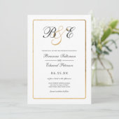 Invitation Mariage de monogramme de bordure en or blanc simpl (Debout devant)