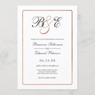 Invitation Mariage de monogramme de bordure en or de Rose bla