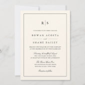 Invitation Mariage de monogramme de bordure noir et écru clas (Devant)